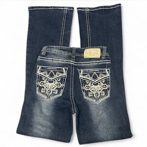 Rebellion Dark Blue Flare Jeans with White Embroidery